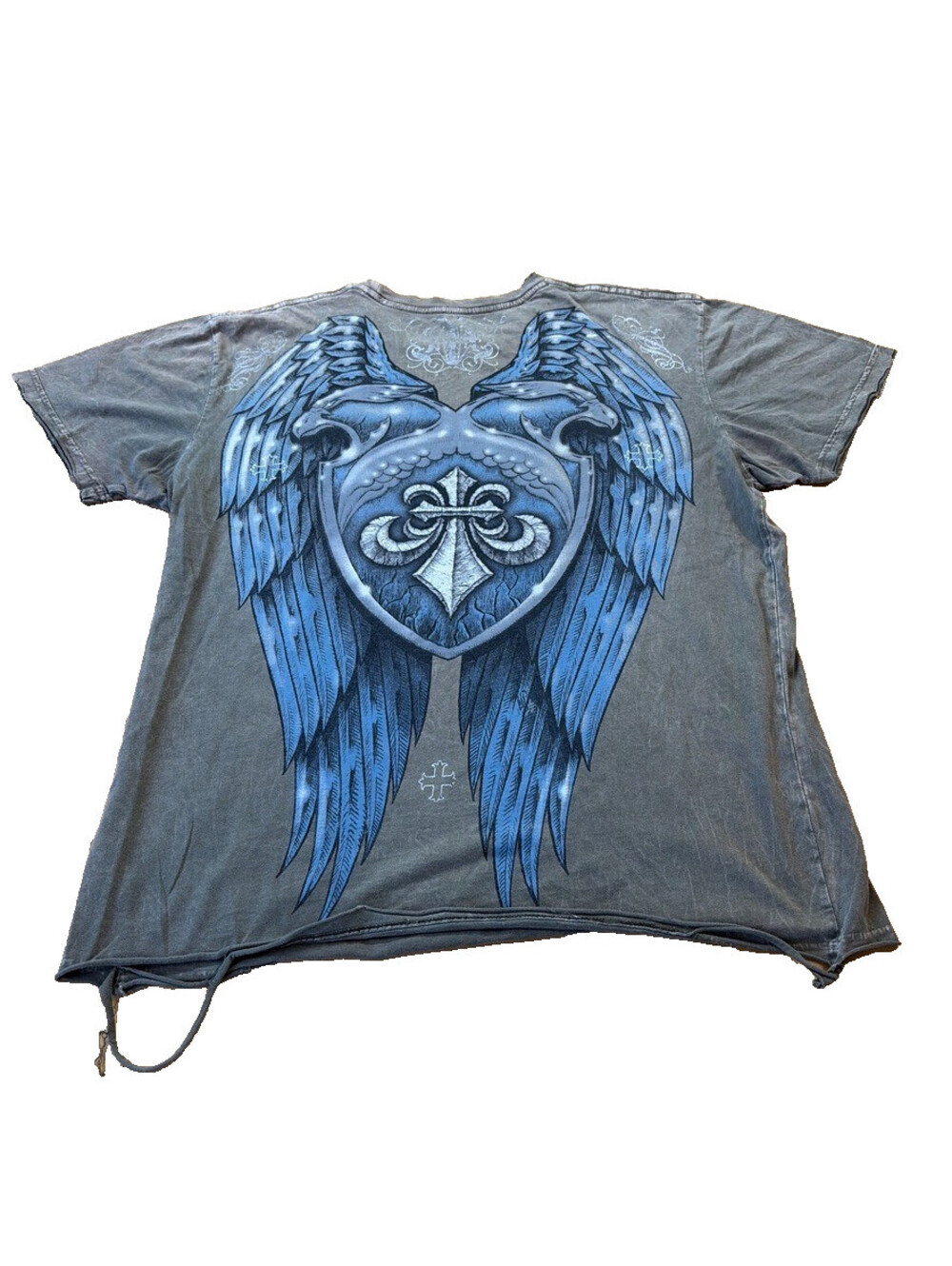 Y2K Affliction Blue Wings Cross Angel Grunge Goth MMA Thin L
